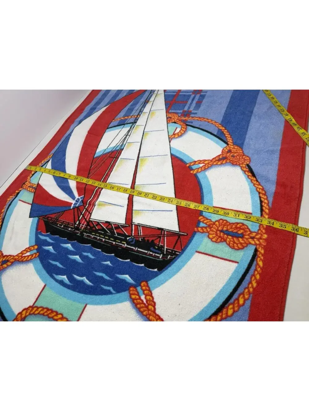 Vintage Franco 100% Cotton Colorful Sail Boat Nautical Beach Towel